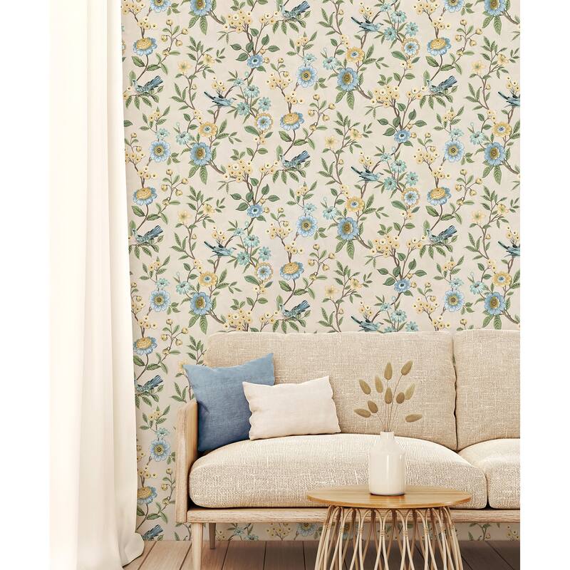 Fine Decor Elspeth Light Yellow Floral Trail Wallpaper