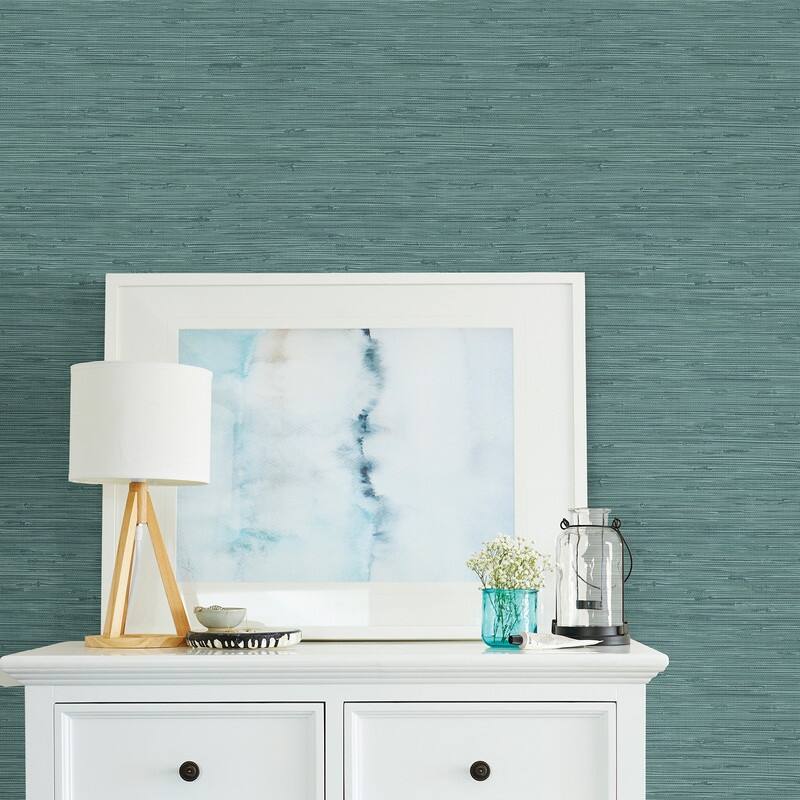 Brewster Fiber Teal Faux Grasscloth Wallpaper - 20.5in x 396in x 0.025in