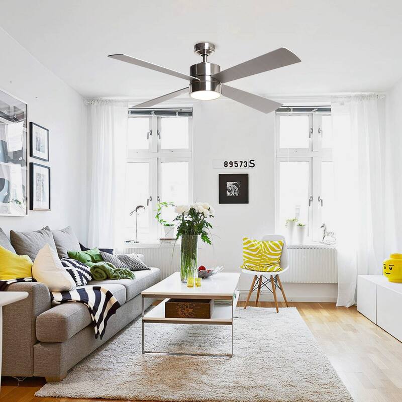 Modern 52-in 4-Blade Brushed Chrome LED Ceiling Fan with Light and Remote Control - 52"