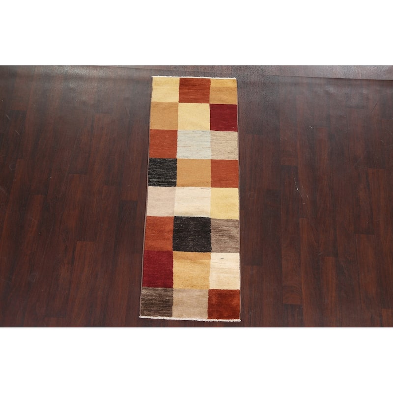 Checkered Gabbeh Kashkoli Oriental Runner Rug Hand-knotted Wool Carpet - 2'2" x 6'0"
