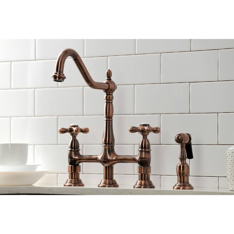Heritage Bridge Kitchen Faucet with Brass Sprayer