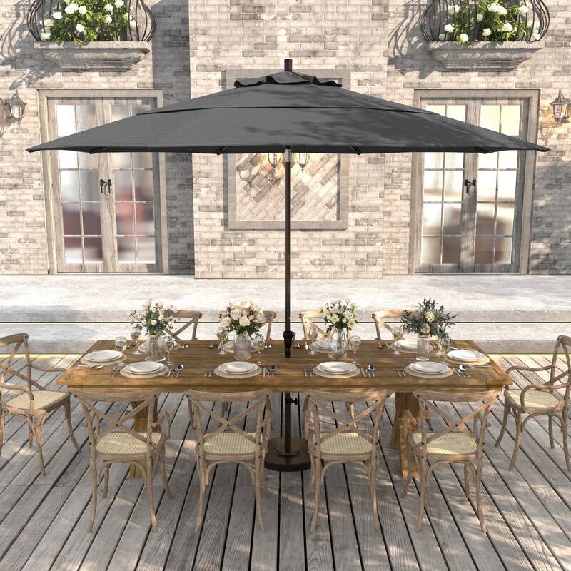 California Umbrella 11' Rd Sunset Series Patio Umbrella Bronze Aluminum Frame Crank Lift Auto Tilt With Olefin Royal Blue - Black