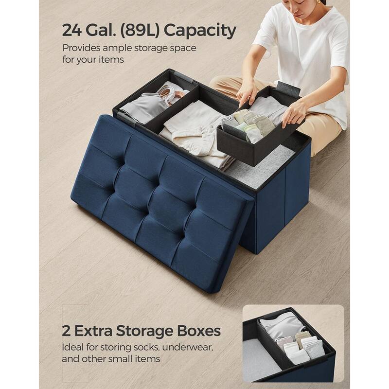 Velvet Padded Storage Ottoman Bench with Foldable Design and Hidden Compartment for Living Room or Bedroom