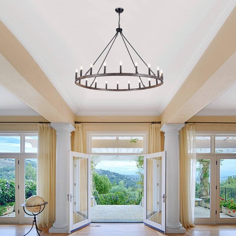 20-Light Modern Farmhouse Chandelier, 47.24 Inch Wagon Wheel Chandelier for Living Room Kitchen Island Dining Foyer