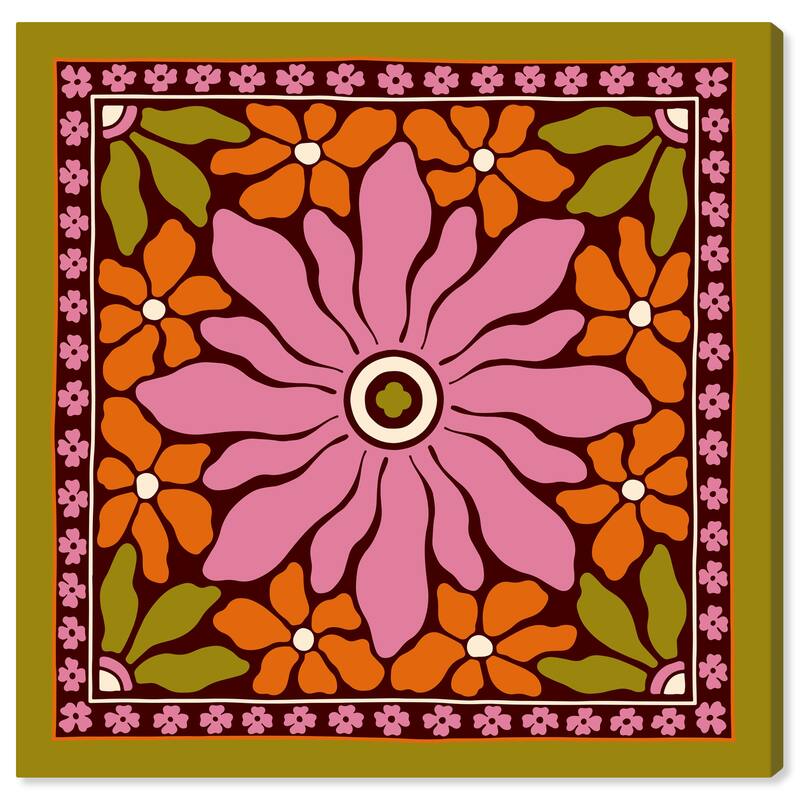 Wynwood Studio Canvas Abstract My Favorite Floral Tile II Pink and Army Green Modern & Contemporary Wall Art Canvas Print