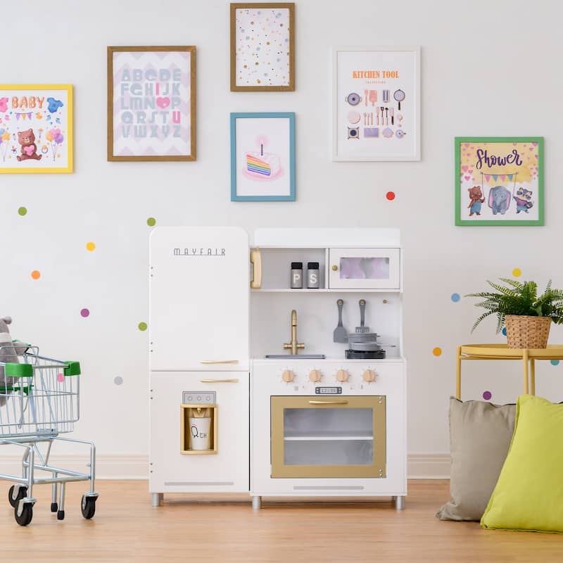 Teamson Kids Little Chef Mayfair Classic Kids Kitchen Playset, White, Gold