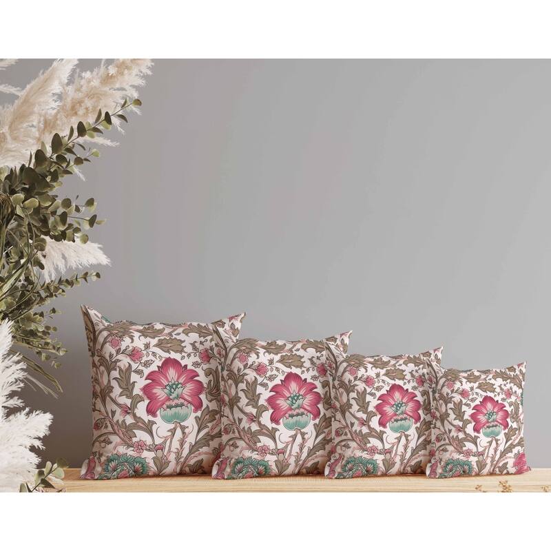Mughal Era Garden Treasures Faux Suede Reversible Throw Pillow Pink and Camel