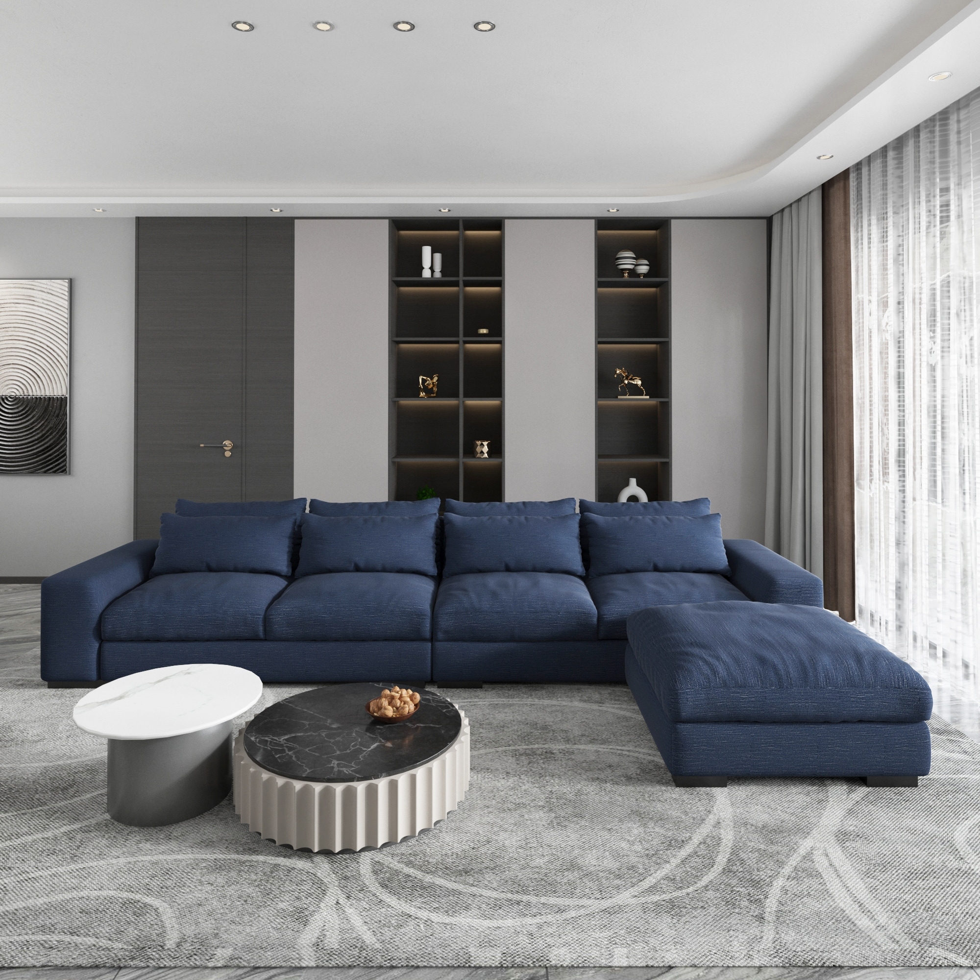 Modern Modular Down Sectional Sofa Light Grey Dark Blue
