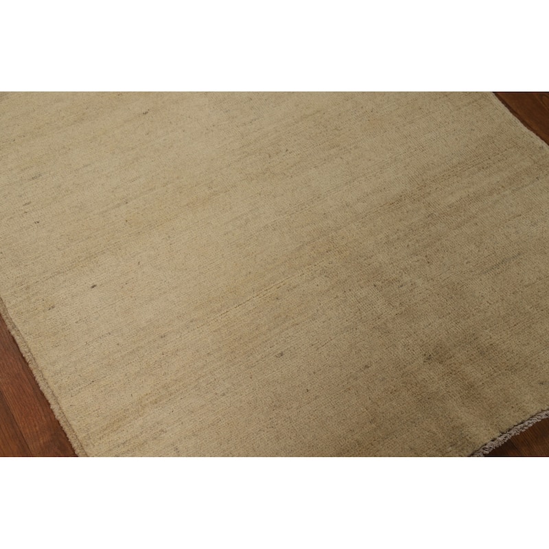 Gabbeh Modern Accent Rug Handmade Solid Beige Wool Carpet - 3'1"x 4'0"
