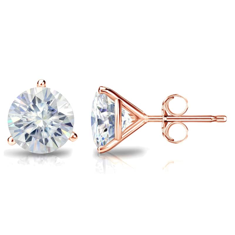 Auriya 1 1/2ctw Round Moissanite Stud Earrings 14k Gold Martini-set - 5.9 mm - Rose