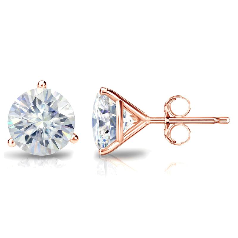 Auriya 3 1/2ctw Round Moissanite Stud Earrings 14k Gold Martini-set - 7.8 mm - Rose