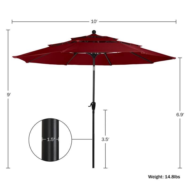 10 ft Patio Umbrella, 3-Tiered Sunshade with Push Button Tilt and Easy-Open Crank, Outdoor Umbrella for Deck, Yard