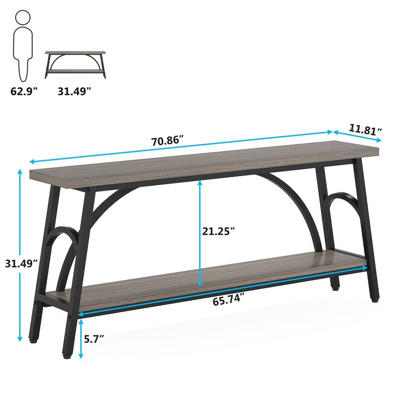 70.8”Sofa Tables, 2 Tier Extra Long Console Tables for Entryway