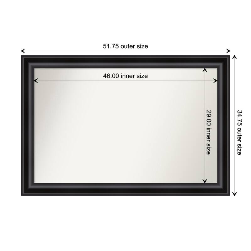 Grand Black Framed Non-Beveled Custom Wall Mirror, Bathroom Vanity Mirror - Outer Size: 51.75 x 34.75