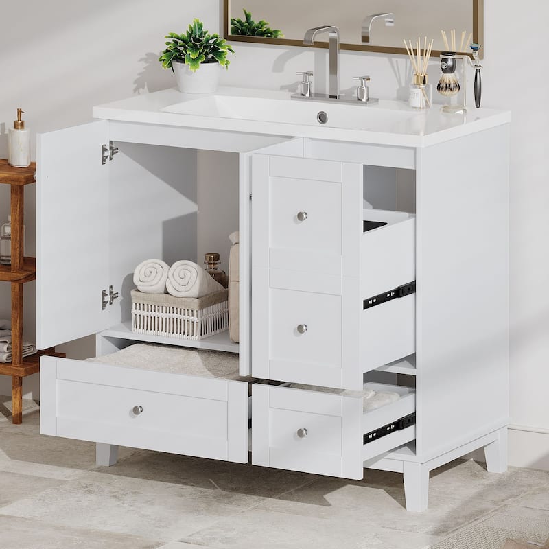 Contemporary 36-Inch Bathroom Vanity with USB Charging, Resin Sink, and Ample Storage