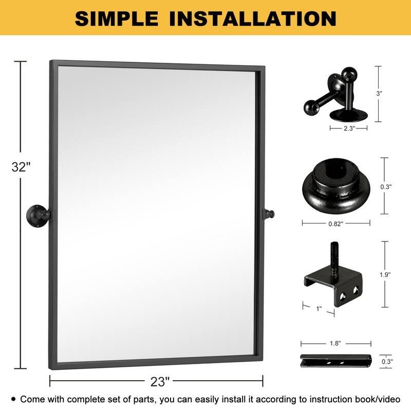 Rectangular Metal Framed Pivoted Bathroom Wall Vanity Mirror Adjustable Wall-Mounted For Modern Wall Decor