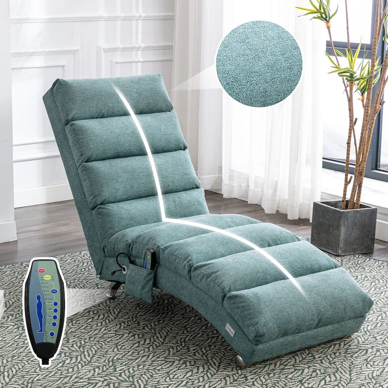 Luxury Upholstered Chaise Lounge Chair with Vibration for Relaxation, Fixed Back Fabric Leisure Recliner Sofa - Teal