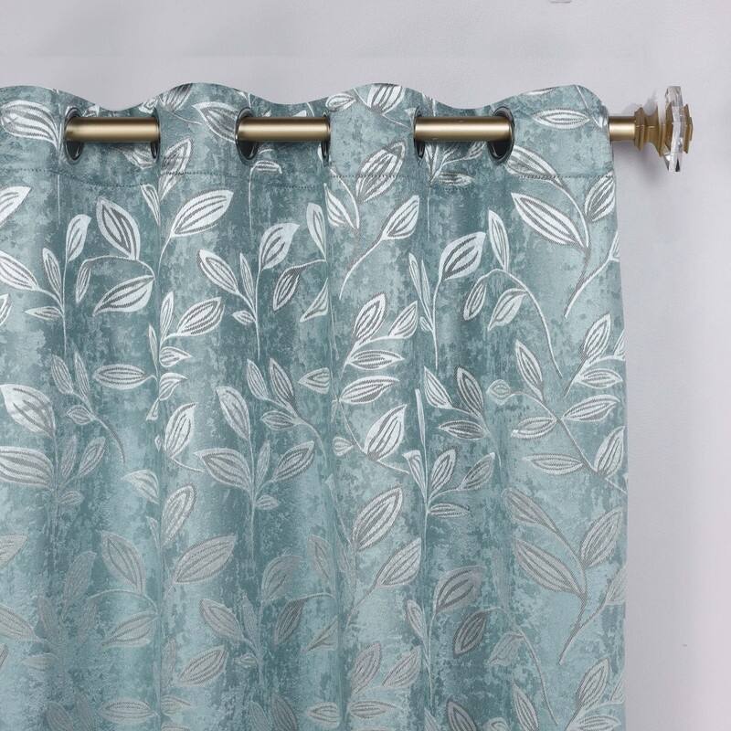 Superior Leaves Machine Washable Room Darkening Grommet With Ties Blackout Curtains, Set of 2