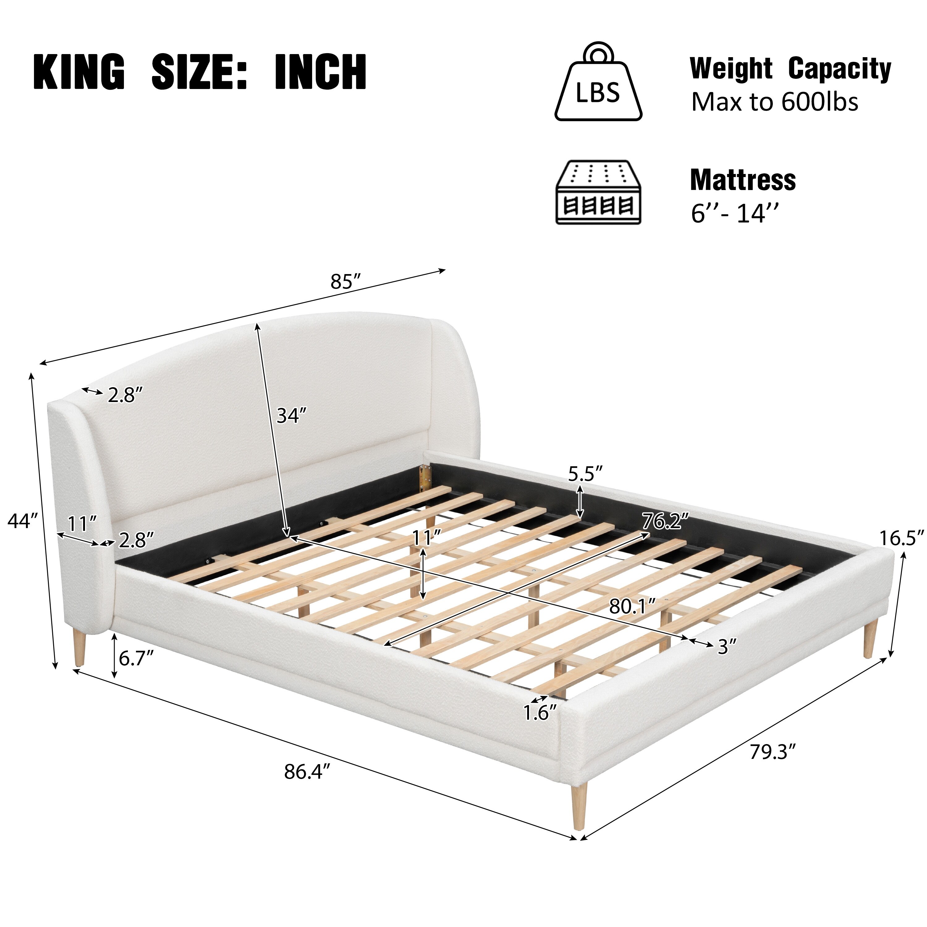 Christopher Knight Home - Isabella Wingback Upholstered Platform Bed with Boucle Fabric and Rounded Corners