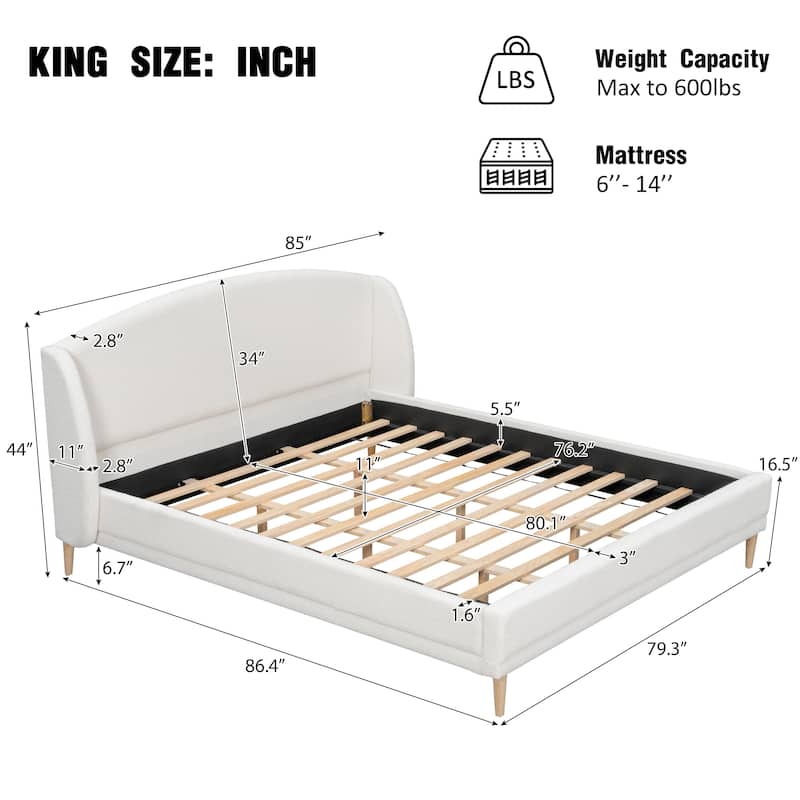 Christopher Knight Home - Isabella Wingback Upholstered Platform Bed with Boucle Fabric and Rounded Corners