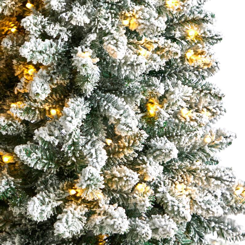 5' Flocked Slim Montreal Artificial Christmas Tree, Warm Clear LED - 5 Foot