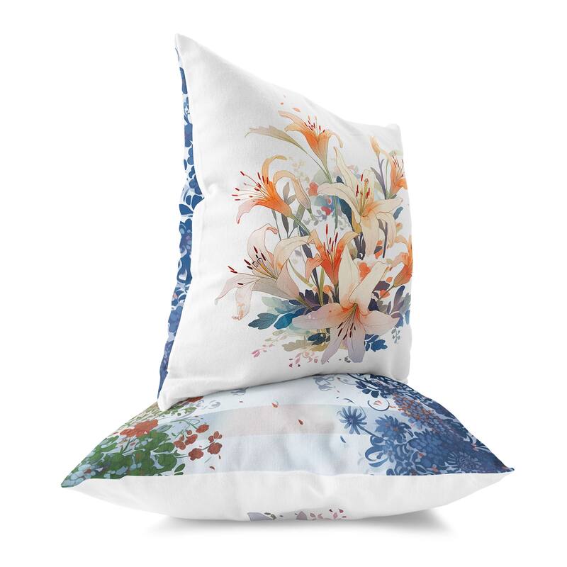 Orange And Green Lily Mist Serenity Faux Suede Throw Pillow Zipper