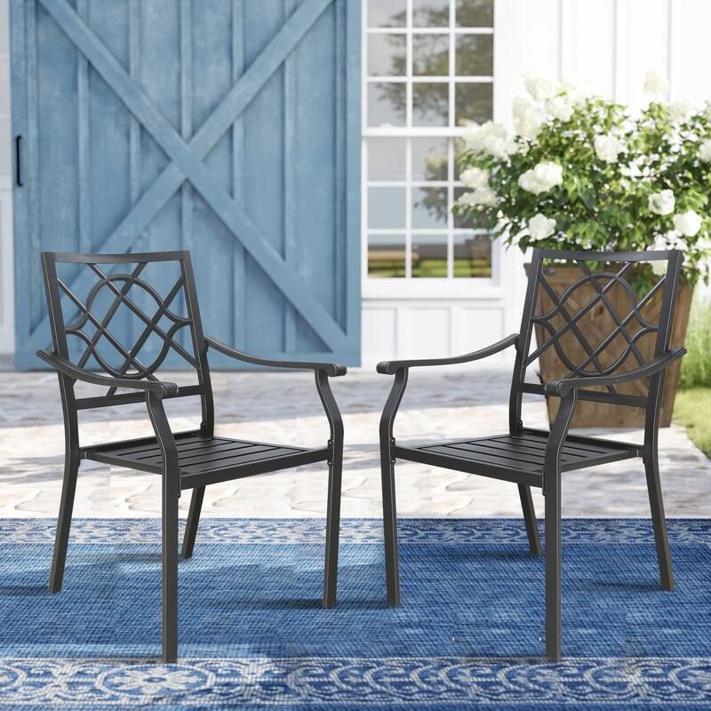 Patio Dining Chairs Outdoor Chair Set with Steel Frame and Armrest - 2 pieces