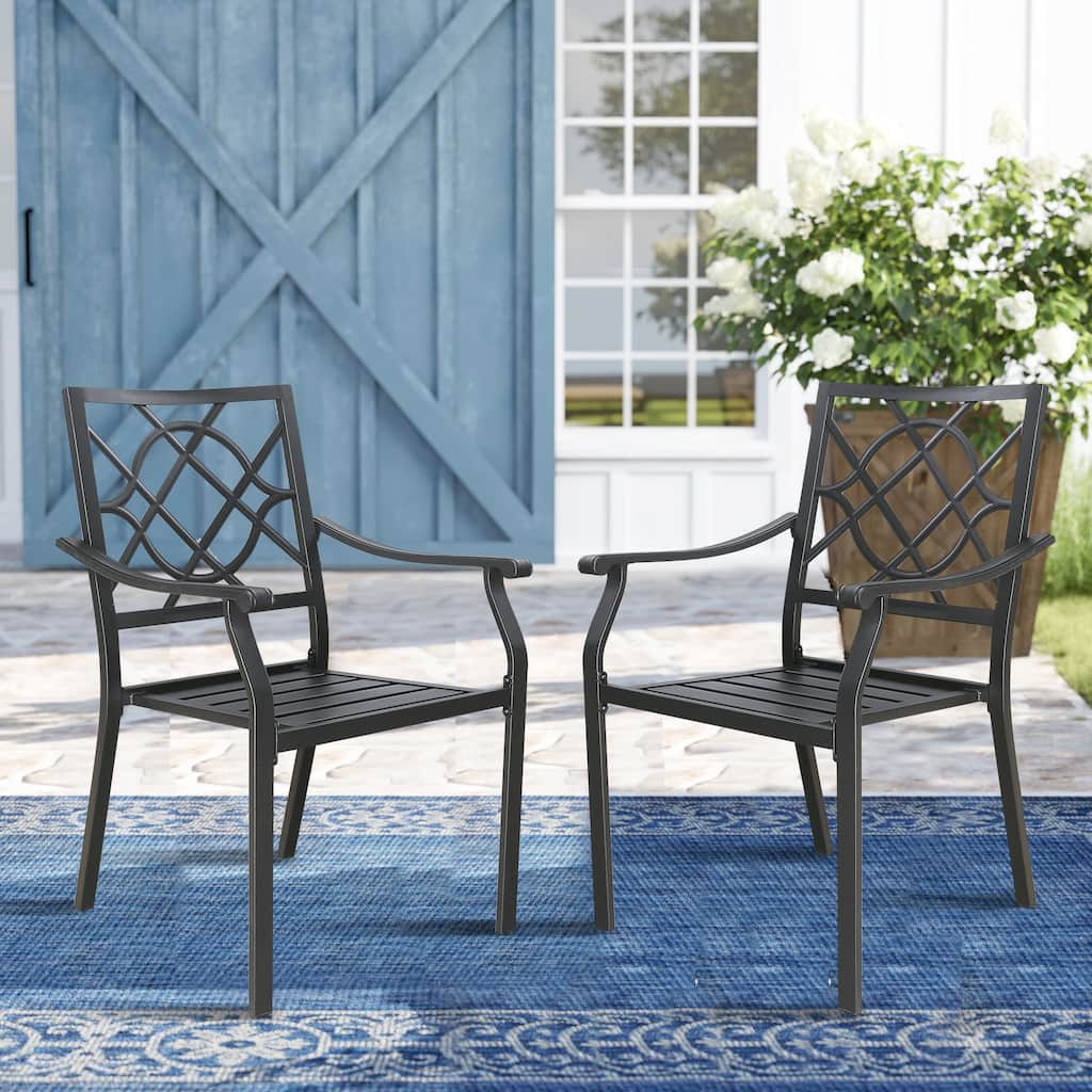 Patio Dining Chairs Outdoor Chair Set with Steel Frame and Armrest
