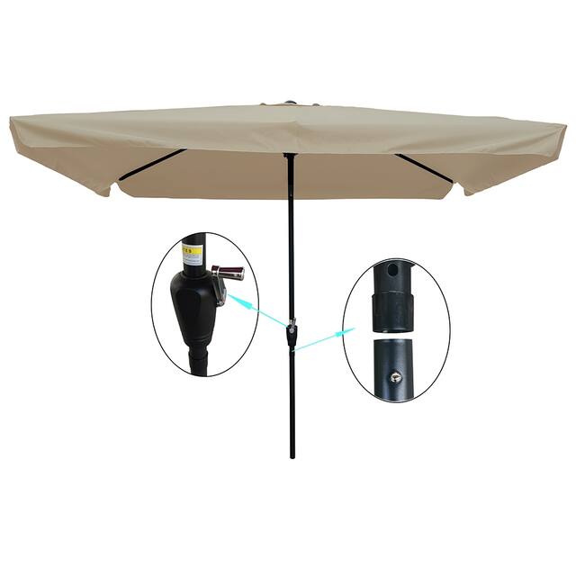 10 x 6.5ft Rectangular Patio Umbrella Outdoor Market Umbrellas with Crank and Push Button Tilt for Garden Swimming Pool Market - Light Brown