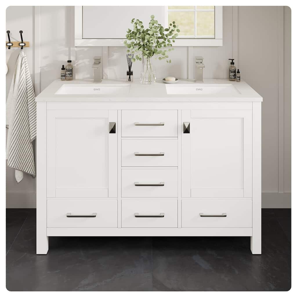 London 54"W Bath Vanity with Carrara Quartz Top & Undermount Sink