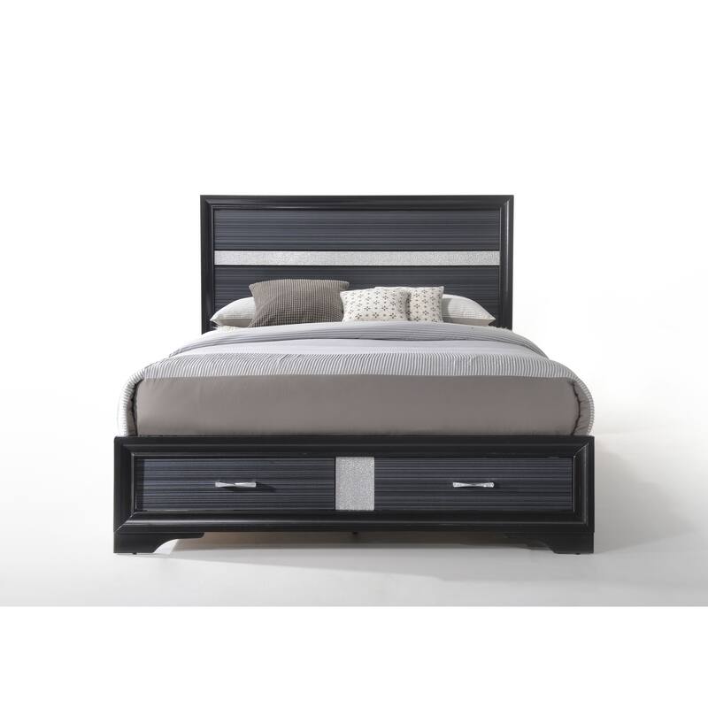 Queen Size Wood Storage Bed with Drawer and Box Spring Required