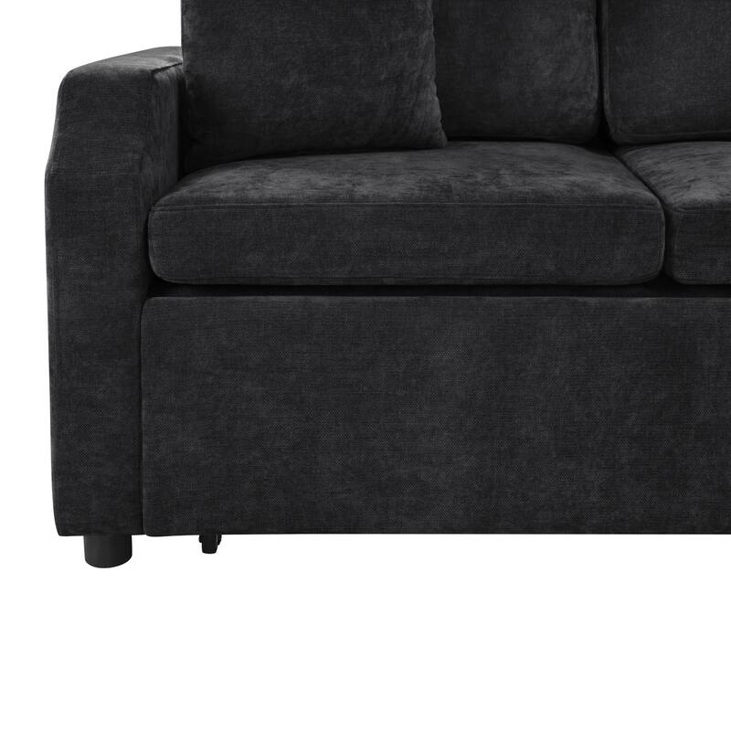 L-Shaped Sectional Sofa Bed, Chenille Upholstered Sleeper Sofa with Hidden Storage Compartment, 4 Seater Corner Sectional Sofa