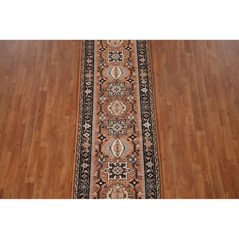 Orange Heriz Serapi Indian Runner Rug Hand-Knotted Wool Carpet - 2'8"x 8'2"