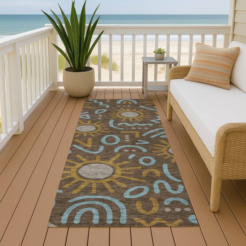 Machine Washable Indoor/ Outdoor Modern Sol Chantille Rug - Chocolate - 2'3" x 7'6"