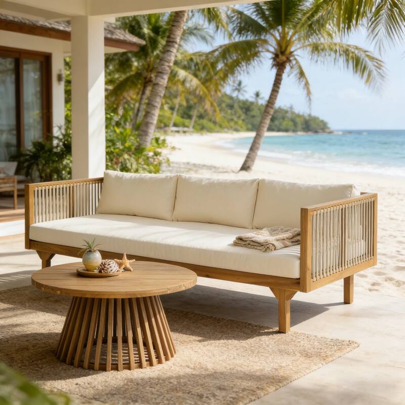Christopher Knight Home - Acacia Wood Outdoor Patio Sofa with Rope Design