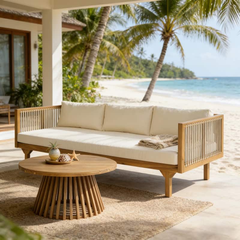 Christopher Knight Home - Outdoor Teak Finish Wood & Rope Woven Sofa Set with Coffee Table