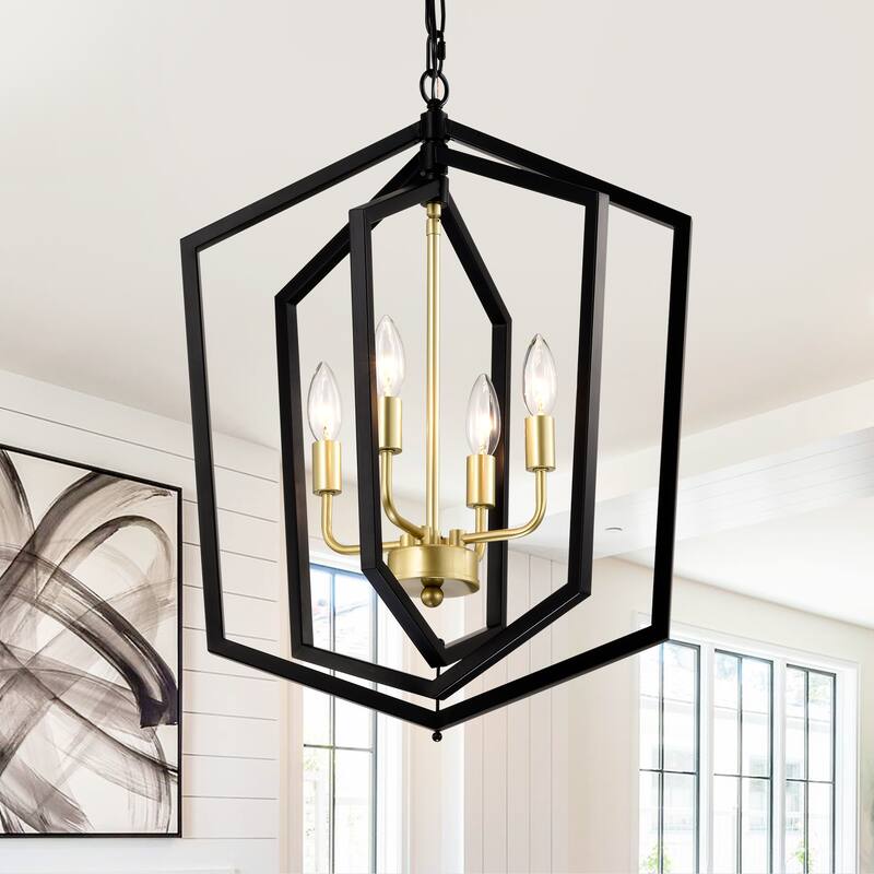 4-Light Farmhouse Kitchen Chandeliers, Rustic Cage Light Fixture Adjustable Height Chandeliers for Dining Room Hallway