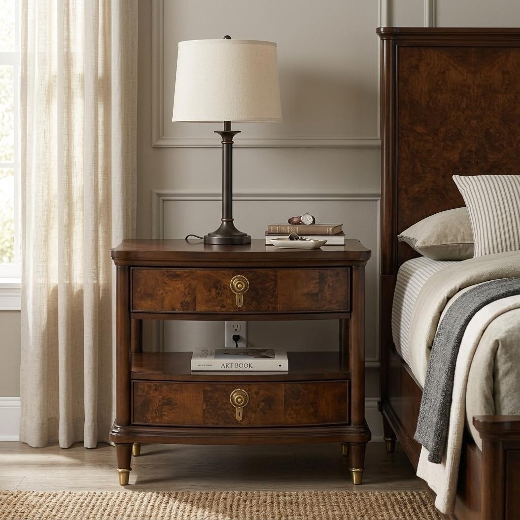 Furniture of America Prylen Modern Dark Cherry Solid Wood 2-Drawer Nightstand with LED Light and USB Ports