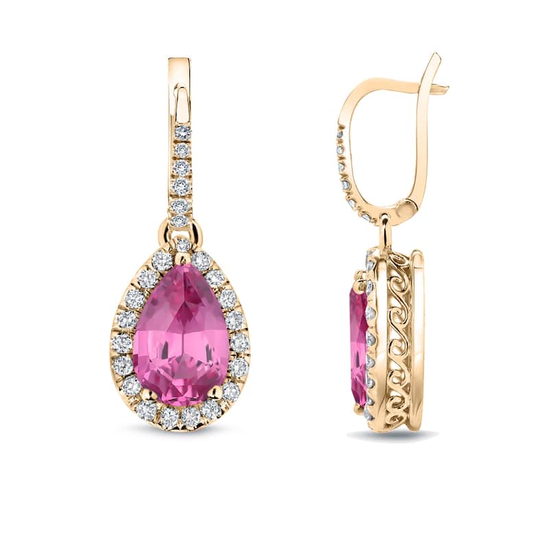 Auriya 14k Gold 2ct Pear-cut Pink Sapphire Halo Diamond Dangle Earrings 2/5ct TDW