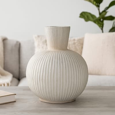 Gany Decorative Vase, Spherical Bottom, 15 Inch Weathered White Resin