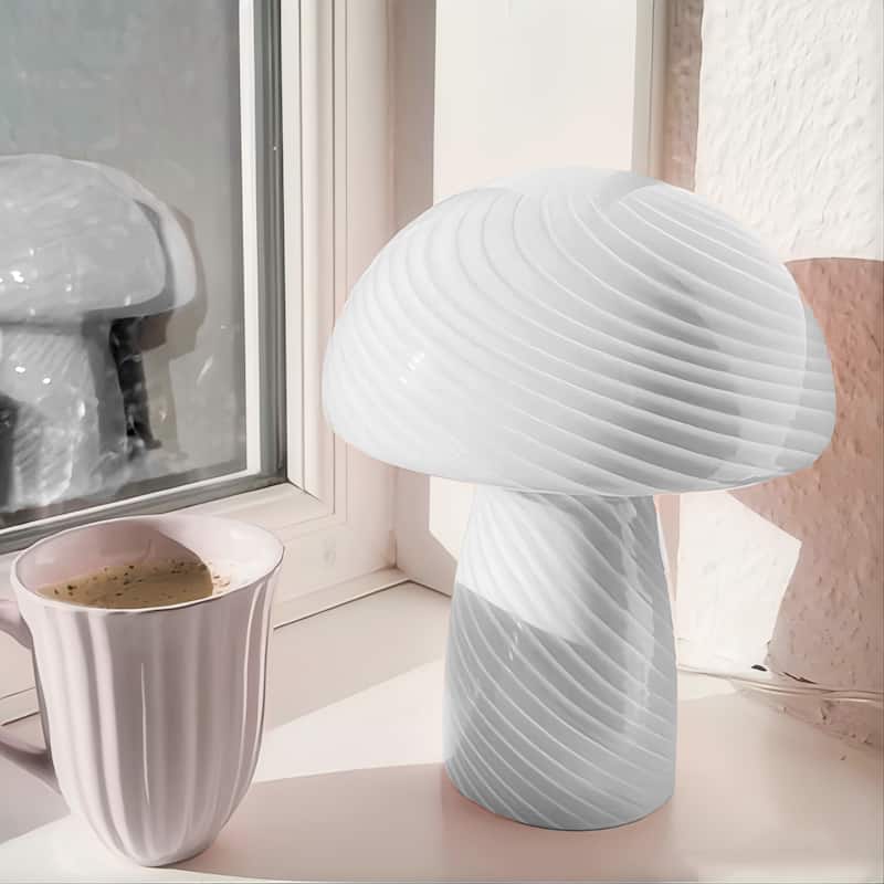 Frosted Glass Mushroom Table Lamp Bedside Night Light - White-Striped