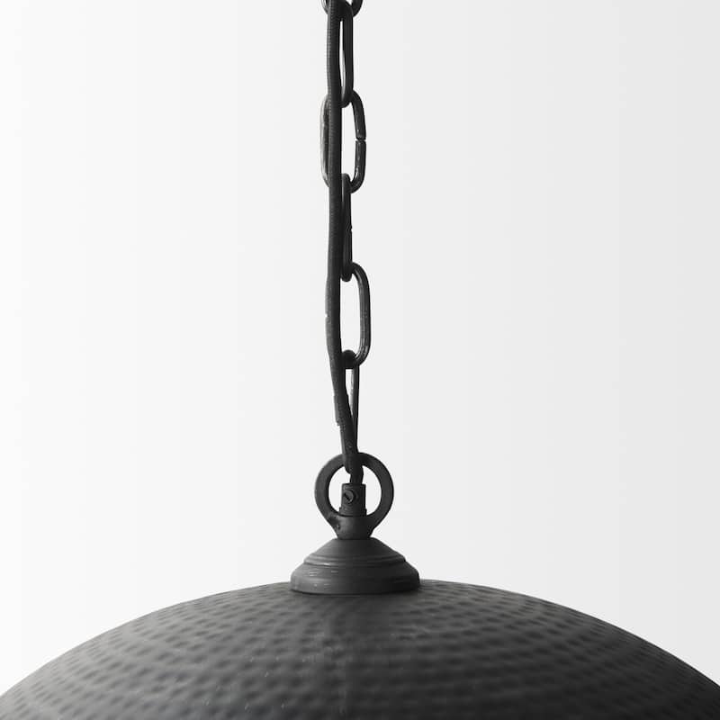Karina Matte Black and Gold Hammered Metal Dome Pendant Light