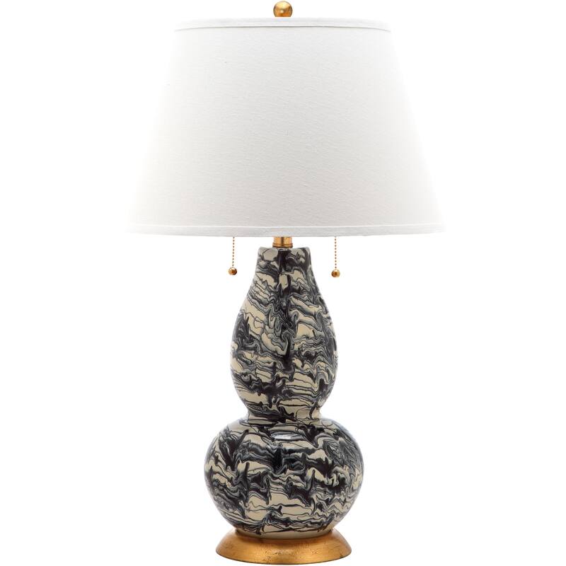 SAFAVIEH Lighting 29-inch Black and White Color Swirls Glass Table Lamp (Set of 2) - 17"x17"x28"