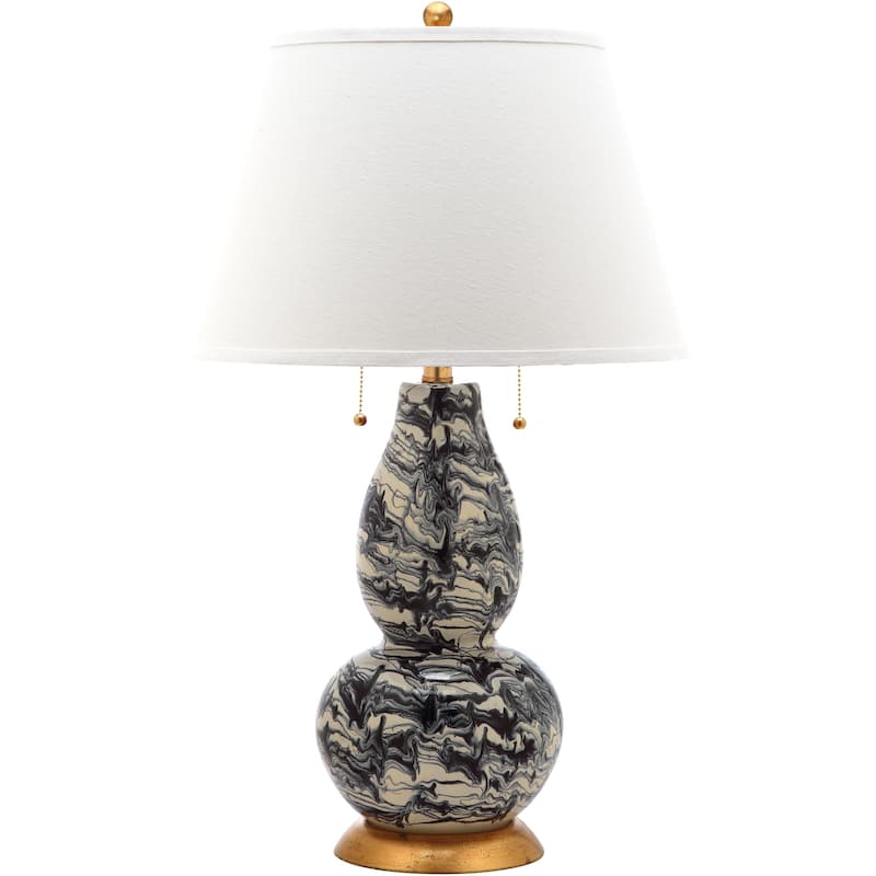 SAFAVIEH Lighting Sebrina 29-inch Navy And White Color Swirls Glass Table Lamp (Set of 2) - 17"x17"x28" - 17Wx17Dx28H
