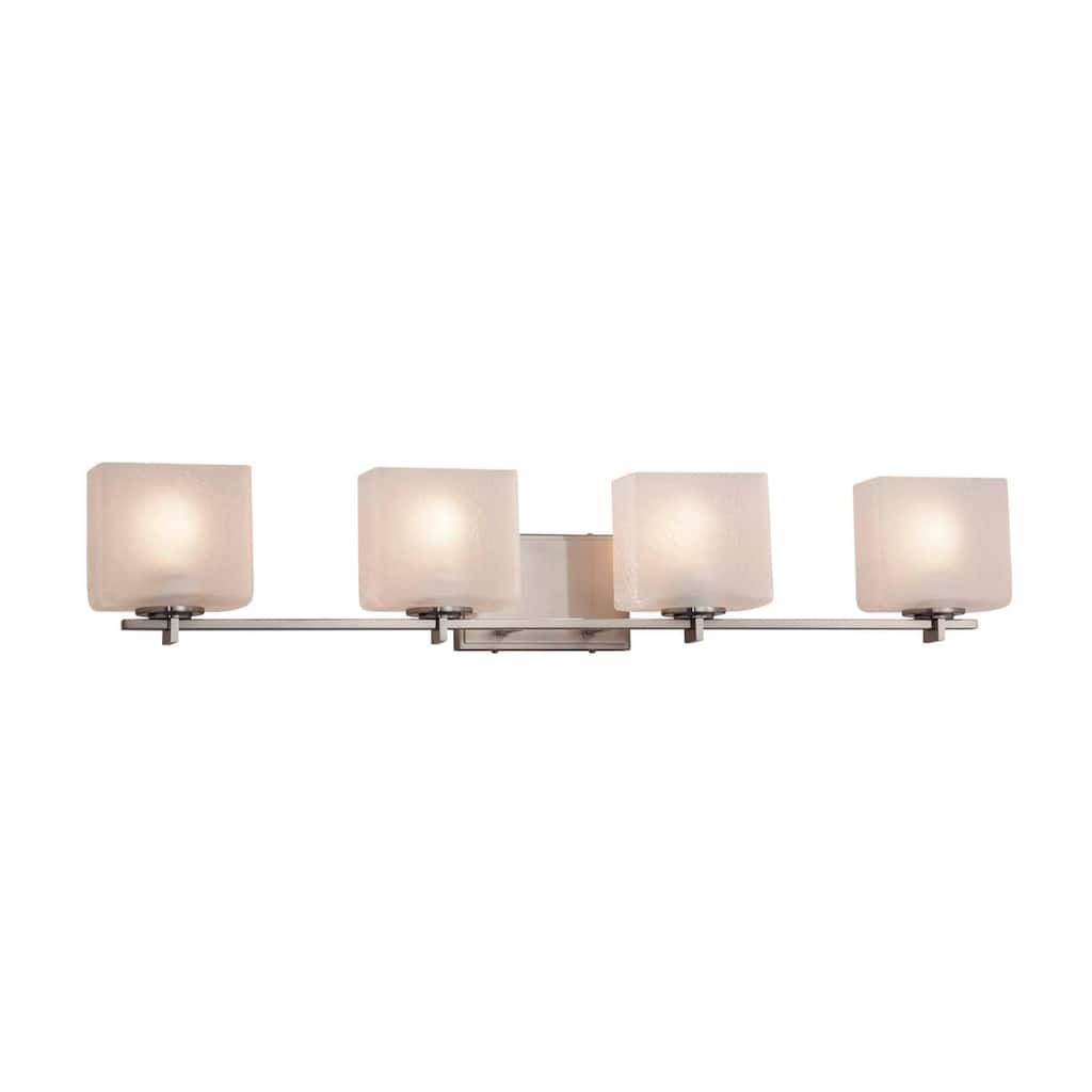 Justice Design Fusion Era 4-light Brushed Nickel Bath Bar, Frosted Crackle Rectangle Shade - Brushed Nickel