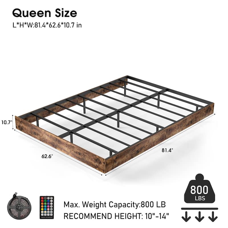 King/Queen/Full Floating Bed Frame with LED Lights & Heavy-Duty Metal Base