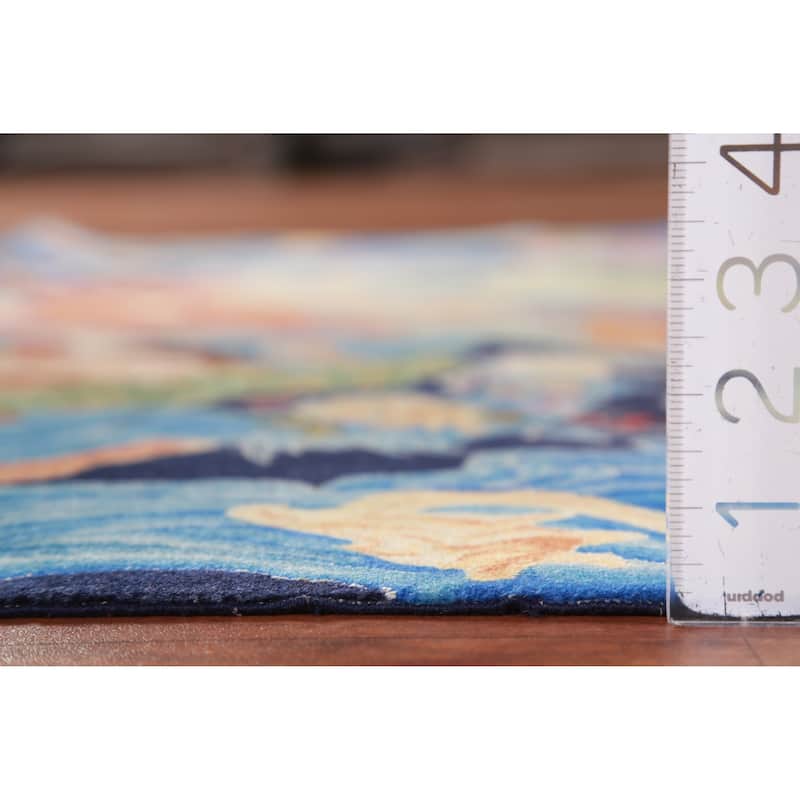 Hand Knotted Oriental Kork Wool Carpet Traditional All-Over Navy Blue & Blues Tabriz Area Rug - 6' 11'' X 4' 9''