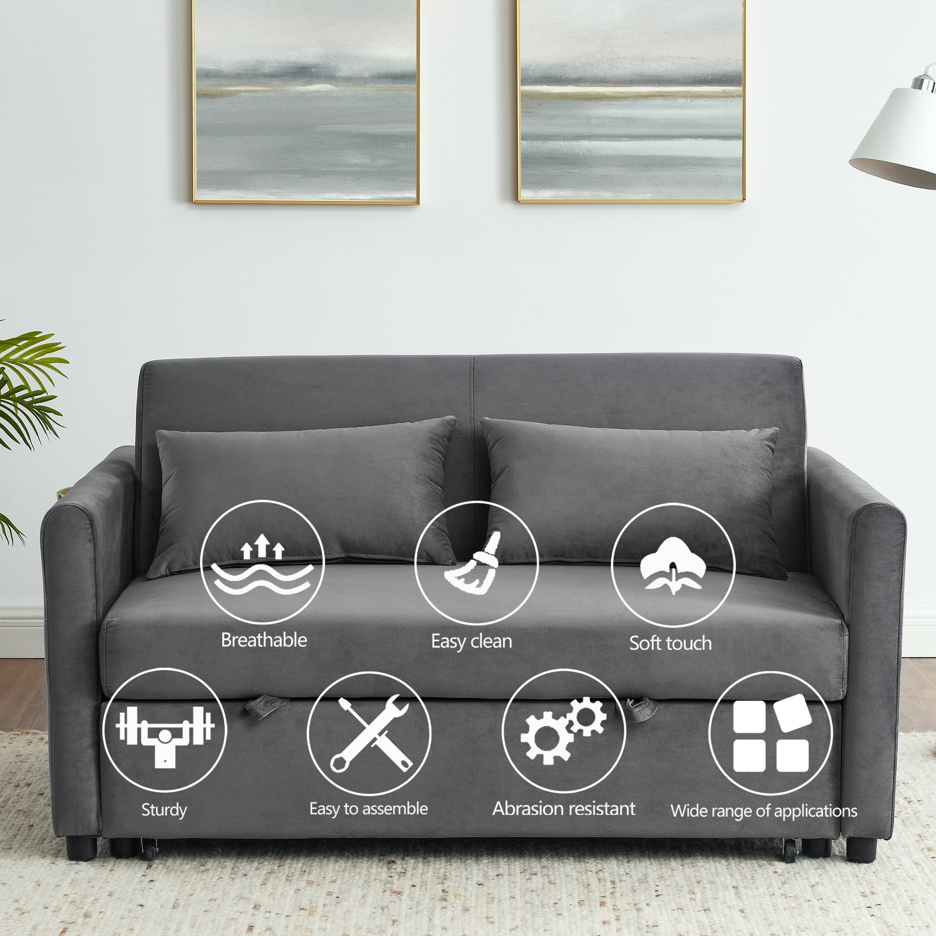 Modern Versatile Convertible Double Sofa Bed with Pullout Bed