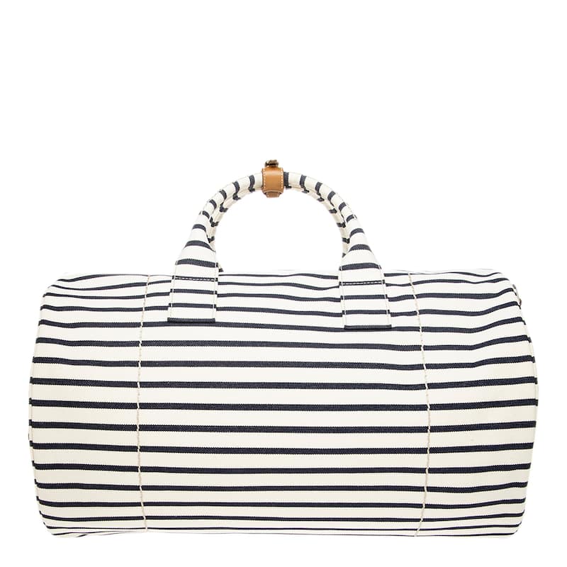 Prada Striped Duffle Bag - White with Navy Stripes