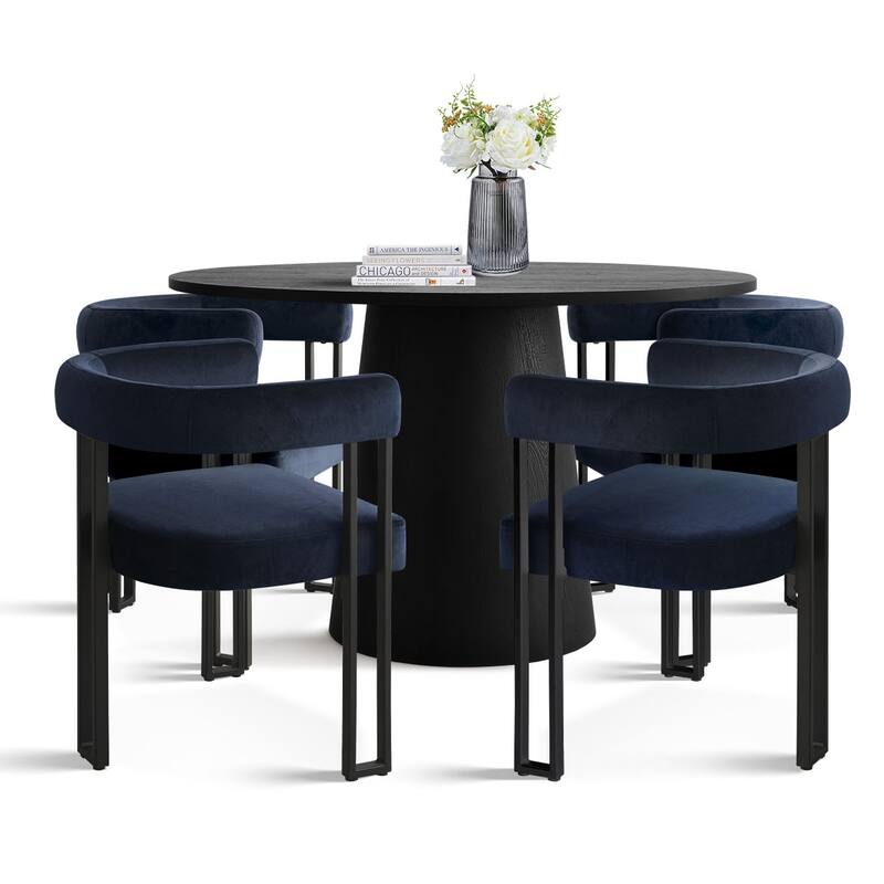 46" Black Round Dining Table Set with 4 Curved Back Arm Chairs